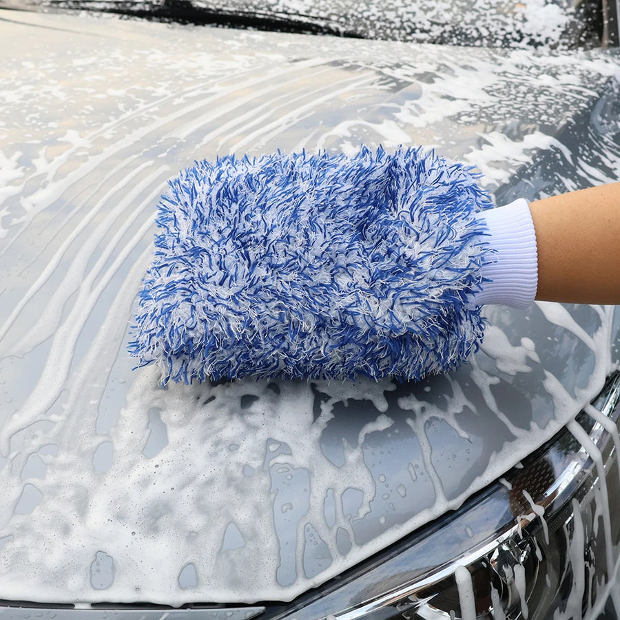 Blue Dual-Sided Microfiber Car Wash Mitt