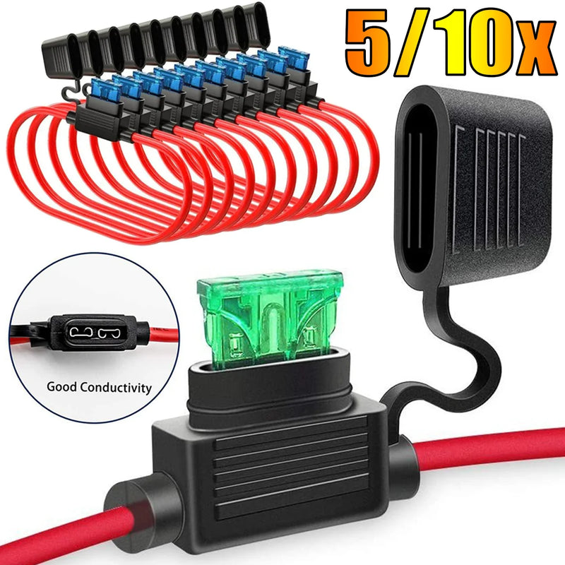 14 AWG Inline Mini Blade Fuse Holders with Fuses – 5 or 10 Pack