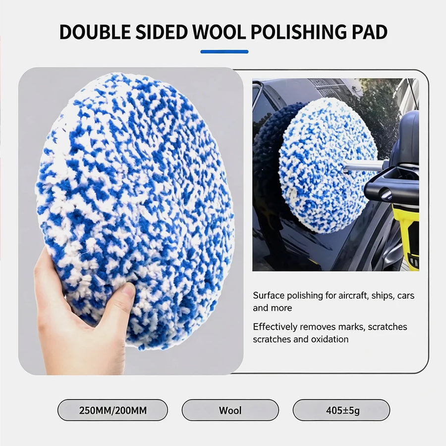 9-Inch Double-Sided Wool Polishing Pad with Threaded Center