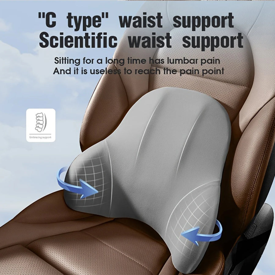 Universal Memory-Foam Car Neck Pillow and Lumbar Support Cushion Set