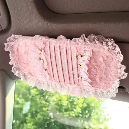 Pink Lace Car Interior Accessories Set With Steering Wheel Cover