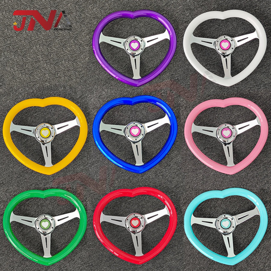 Yellow Heart Shape Racing Sports Car Steering Wheel JDM Style Aftermarket Steering Wheel