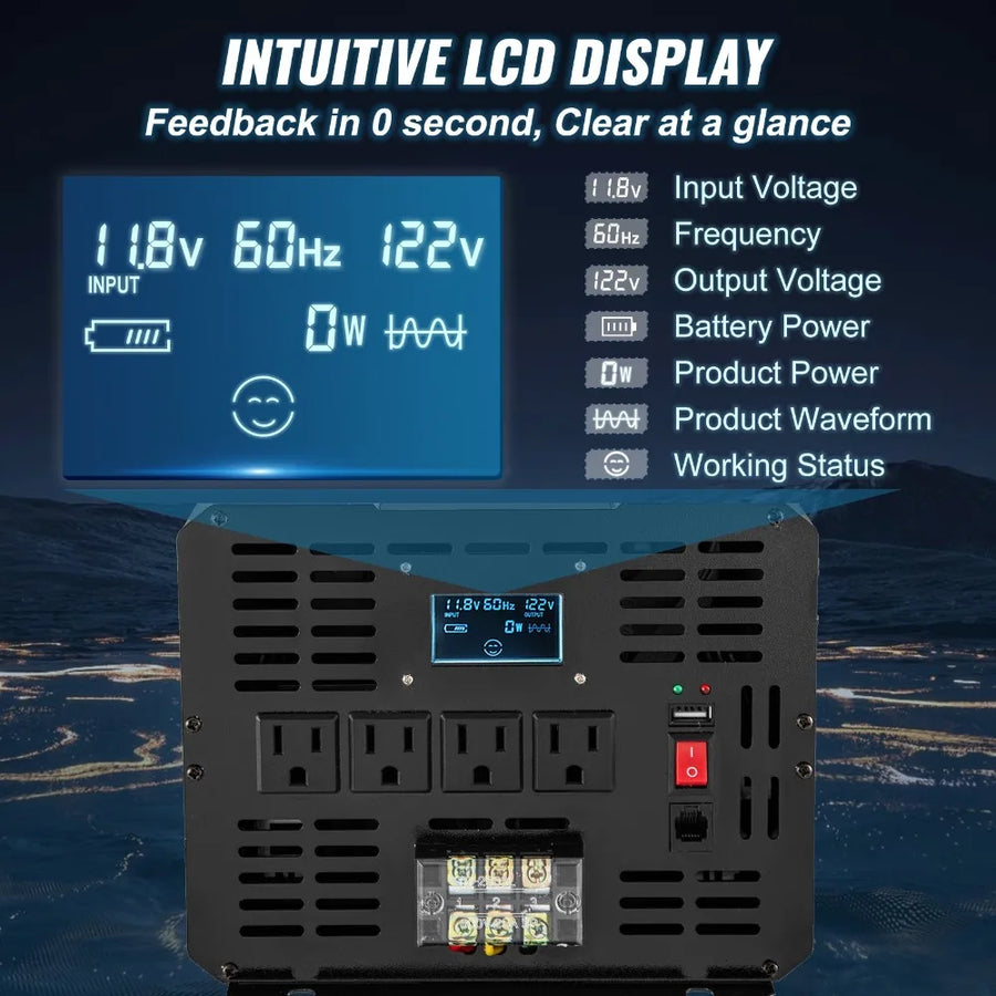 5000W 12V DC to 120V AC Pure Sine Wave Power Inverter with LCD