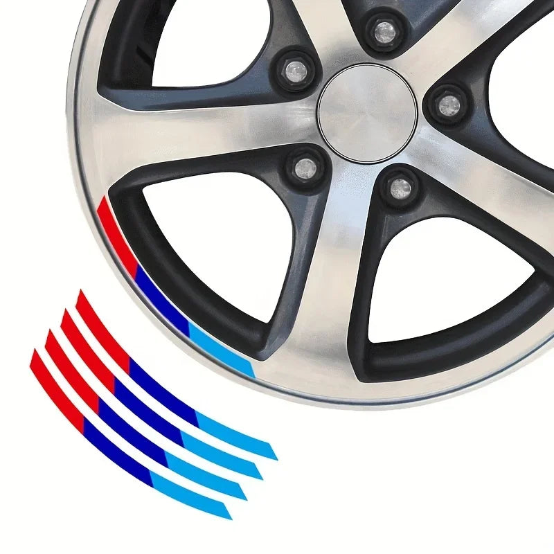 BMW M-Style Tri-Color Wheel Rim Stripe Decals – 4-Piece Set