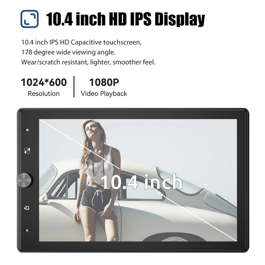 10.4-Inch Rotatable 1-DIN Wireless CarPlay and Android Auto Car Stereo
