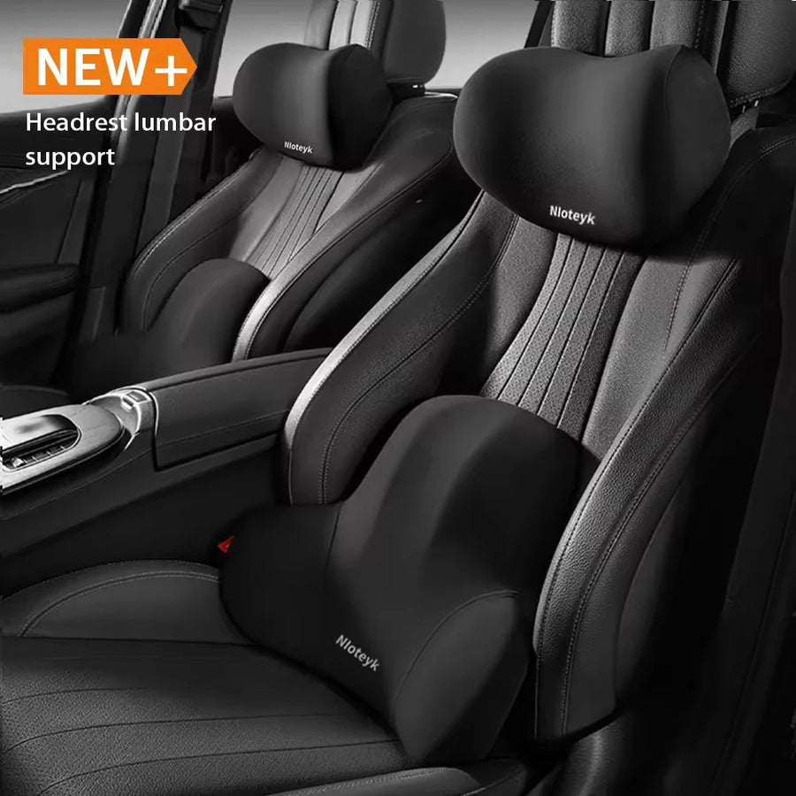 Universal Memory-Foam Car Neck Pillow and Lumbar Support Cushion Set