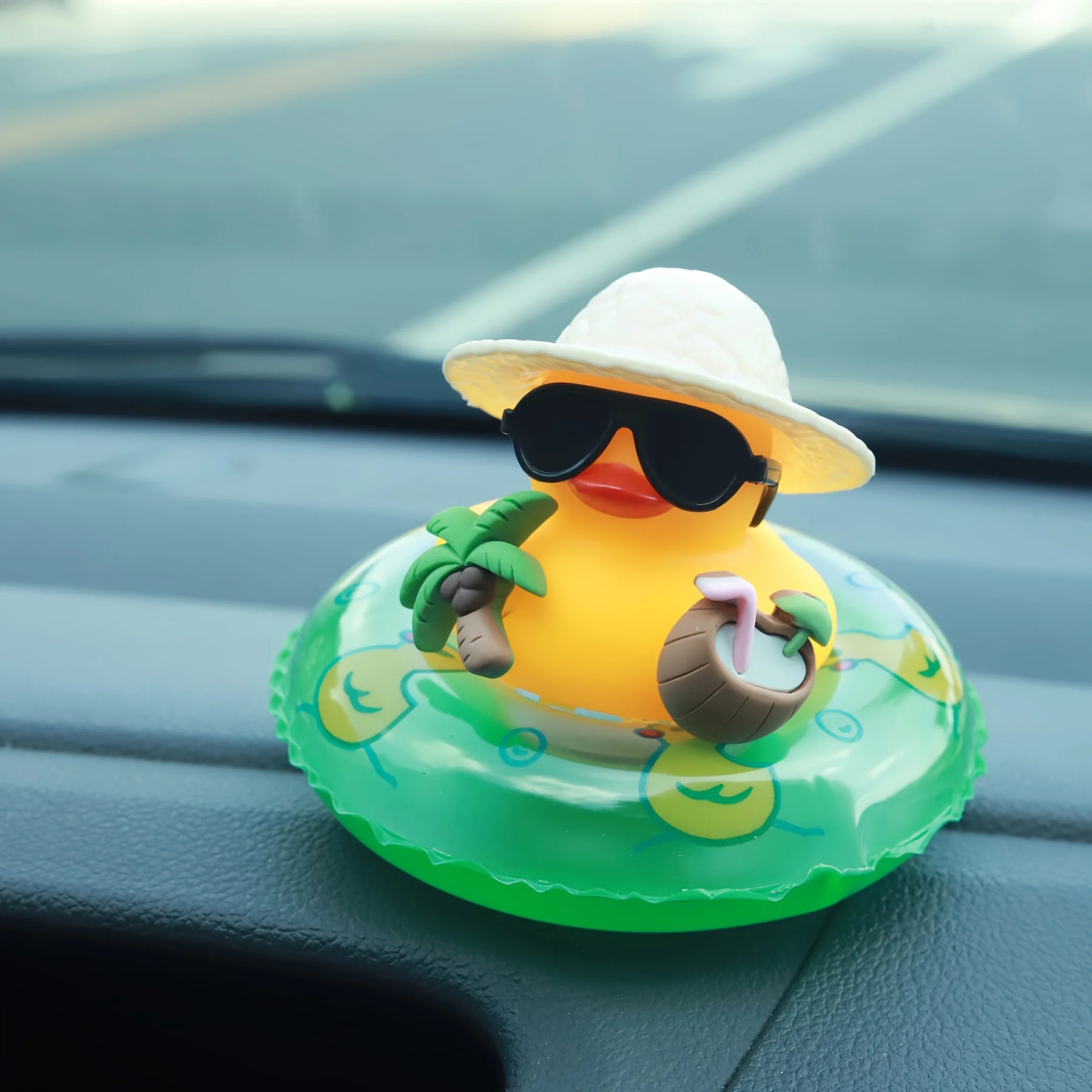 Tropical Rubber Duck Car Ornament Funny Beach Duck with Sunglasses Coconut Float Car Interior
