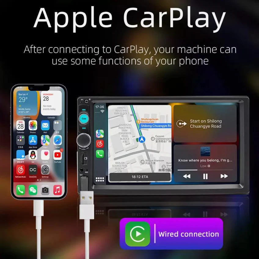 7 in Single-DIN MP5 Receiver with Wired CarPlay/Android Auto & Camera