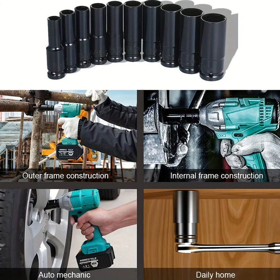 10-Piece 1/2-Inch Drive Metric Impact Socket Set, 8-24mm