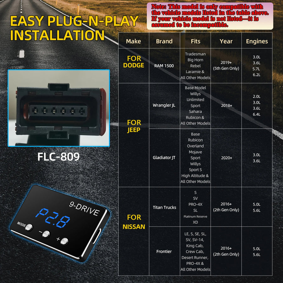 Electronic Throttle Controller with 9 Drive Modes-choose Vehicle Adapter