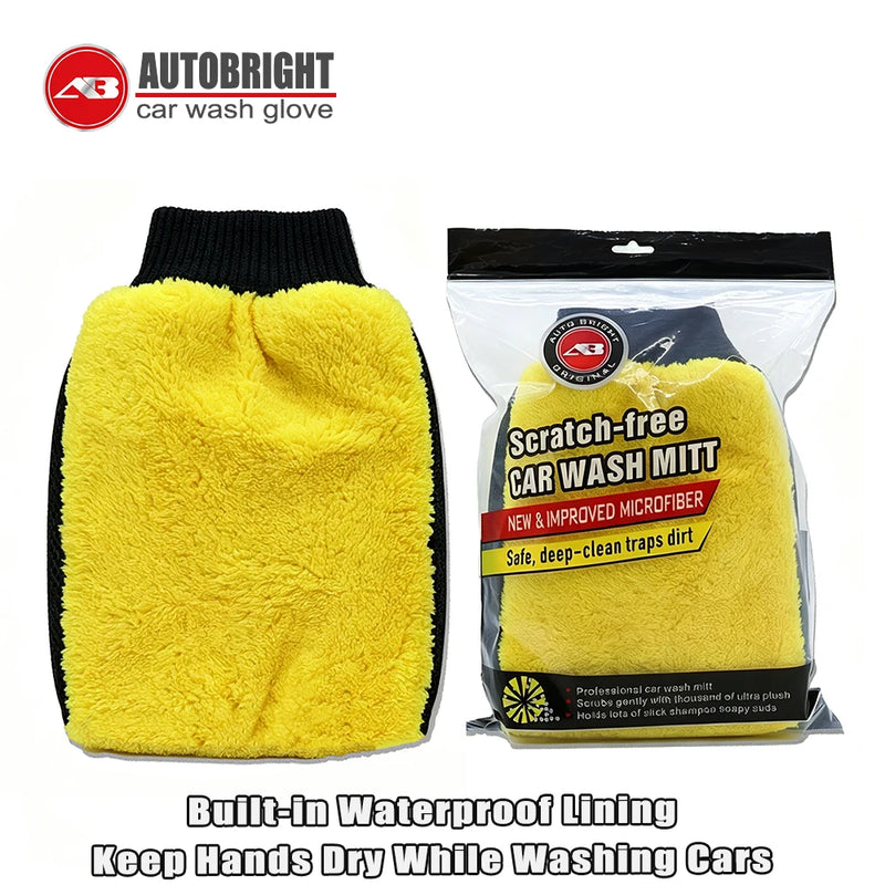Yellow Microfiber Car Wash Mitt with Water-Resistant Lining