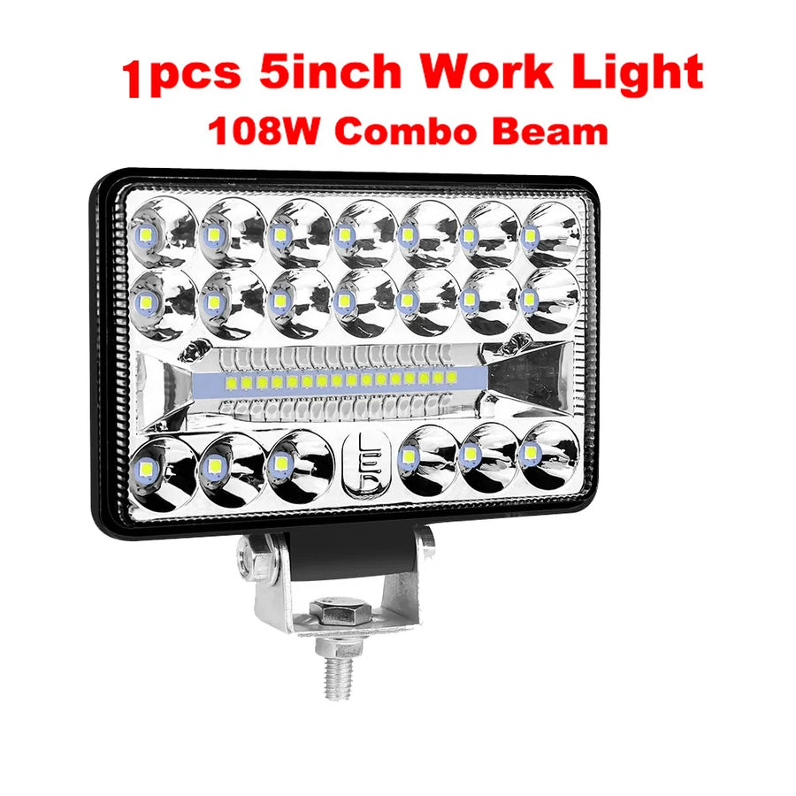 2-Piece 5-Inch LED Work Light Bar – 108W, Spot/Flood Combo, 12V–24V