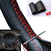 DIY Two-Tone Leather Steering Wheel Cover with Needle and Thread