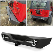 Steel Rear Bumper with Hitch & LED Lights – 1987–2006 Jeep Wrangler