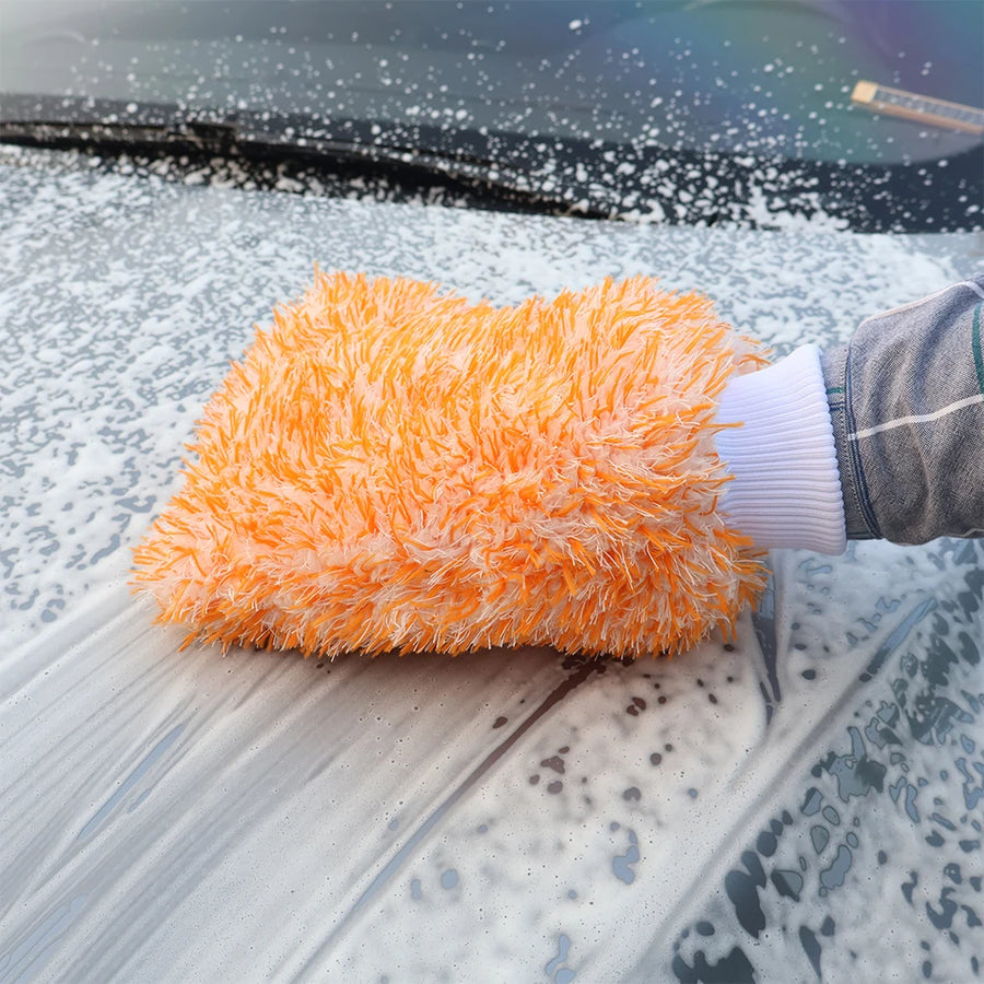Orange Dual-Sided Microfiber & Chenille Car Wash Mitt
