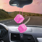 Pair of Retro Plush Fuzzy Dice Rearview Mirror Ornaments