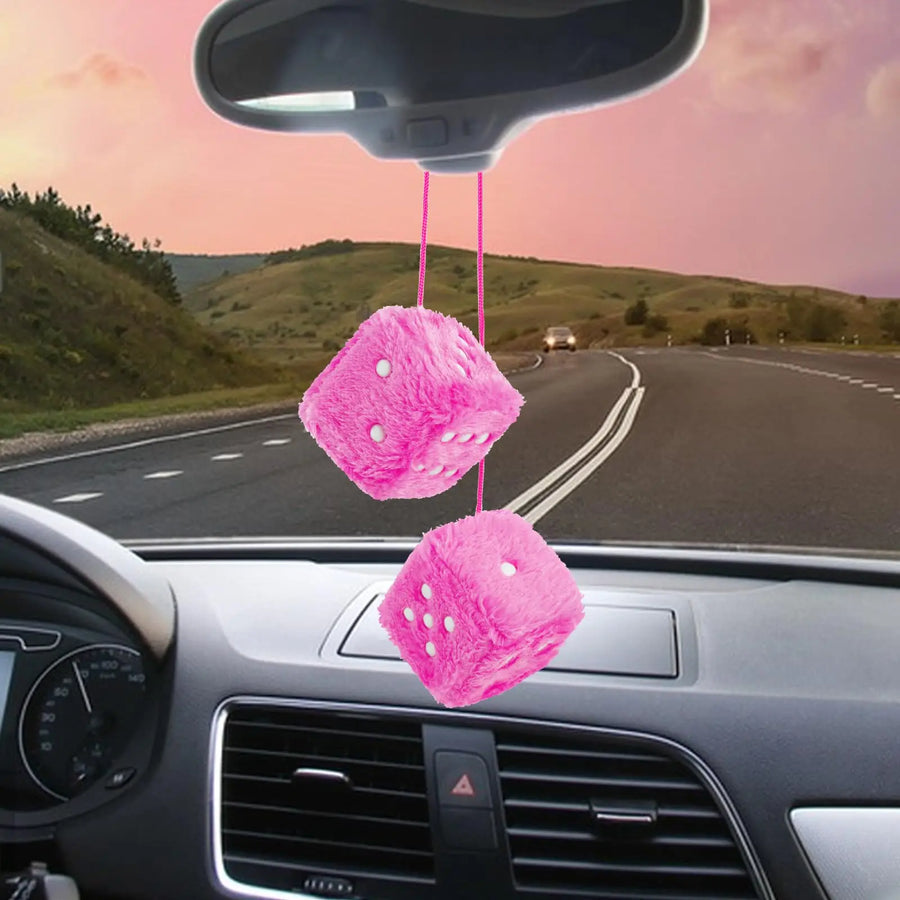 Pair of Retro Plush Fuzzy Dice Rearview Mirror Ornaments