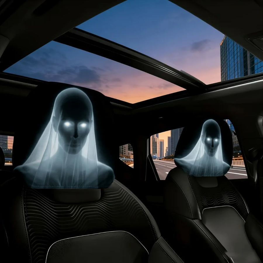 4-Piece Spooky Ghost Bride Car Headrest Covers – Washable Halloween Interior Decor