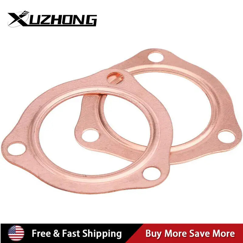 2 x 2.5" Universal Copper Header Exhaust Collector Gaskets Flanges 3-Hole 2-1/2"