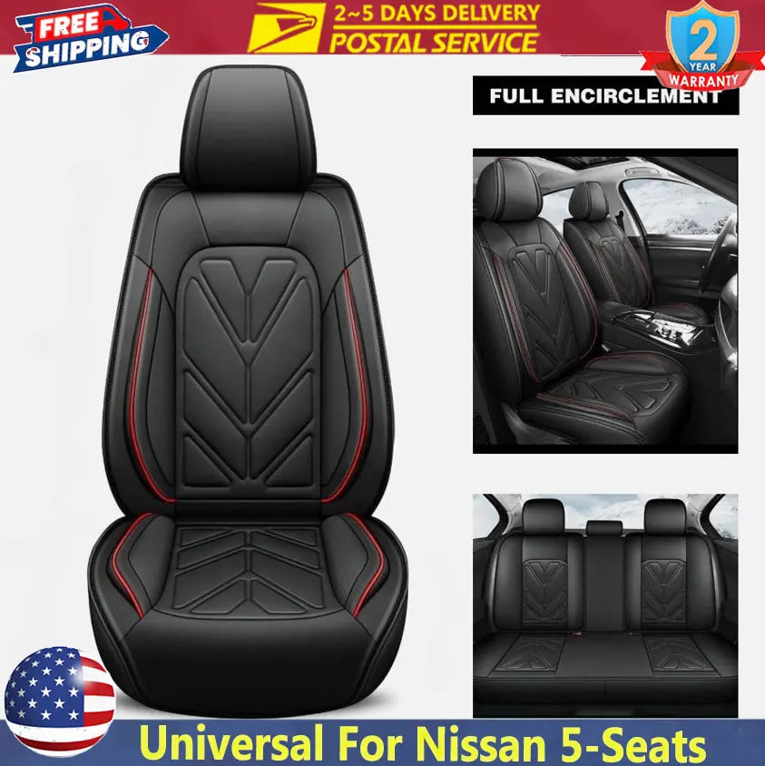 Universal PU-Leather 5-Seat Cover Set – Black or Black/Red