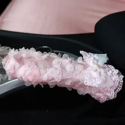 Pink Lace Car Interior Accessories Set With Steering Wheel Cover