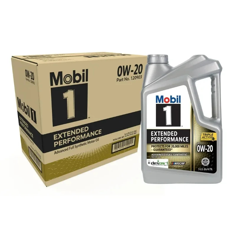 Mobil 1 Extended Performance Full Synthetic 0W-20 Motor Oil, 5 Quart Pack of 3