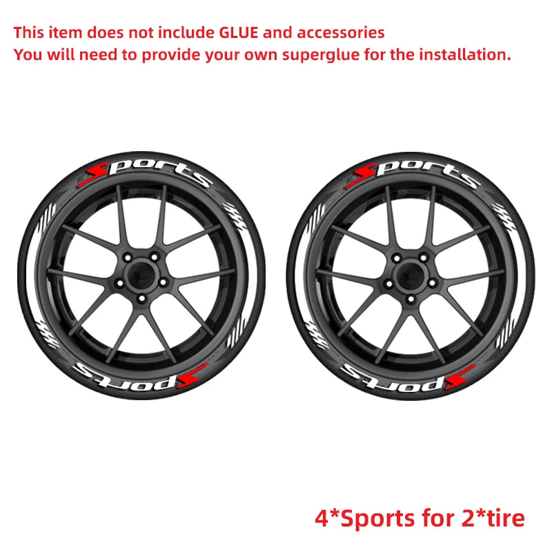 For 2 Tires Sports 4PCS 3D Tire Letter Stickers Waterproof Pvc Racing Wheel Decals Car