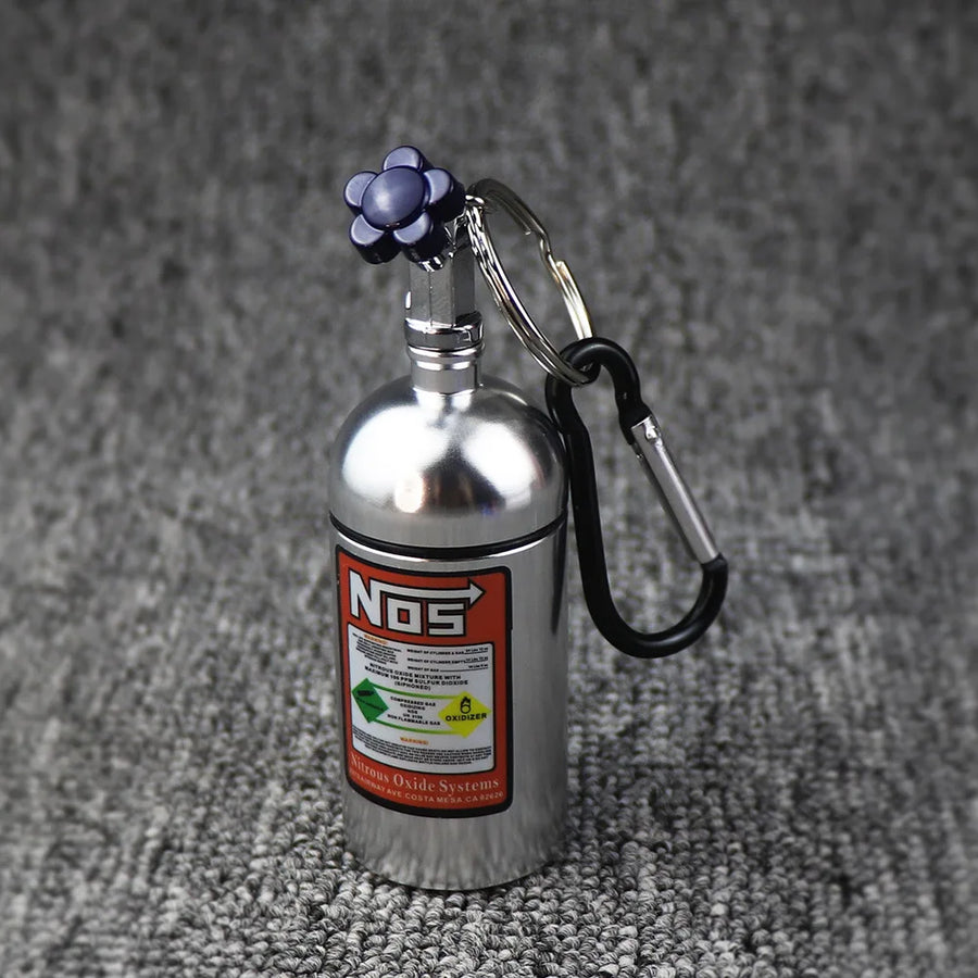 10cm Outdoor Nos Bottle Style Key Chain Car Ashtray Metal Car Ashtray Aluminium Keychain Bag