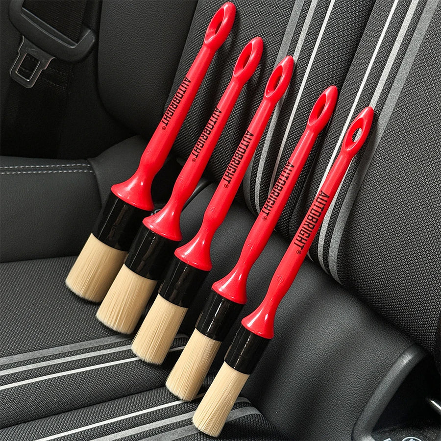 5-Piece Red Car Interior Detailing Brush Set