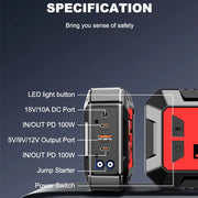 8000A 12V Car Jump Starter with 100W Power Delivery and 24,000mAh Power Bank
