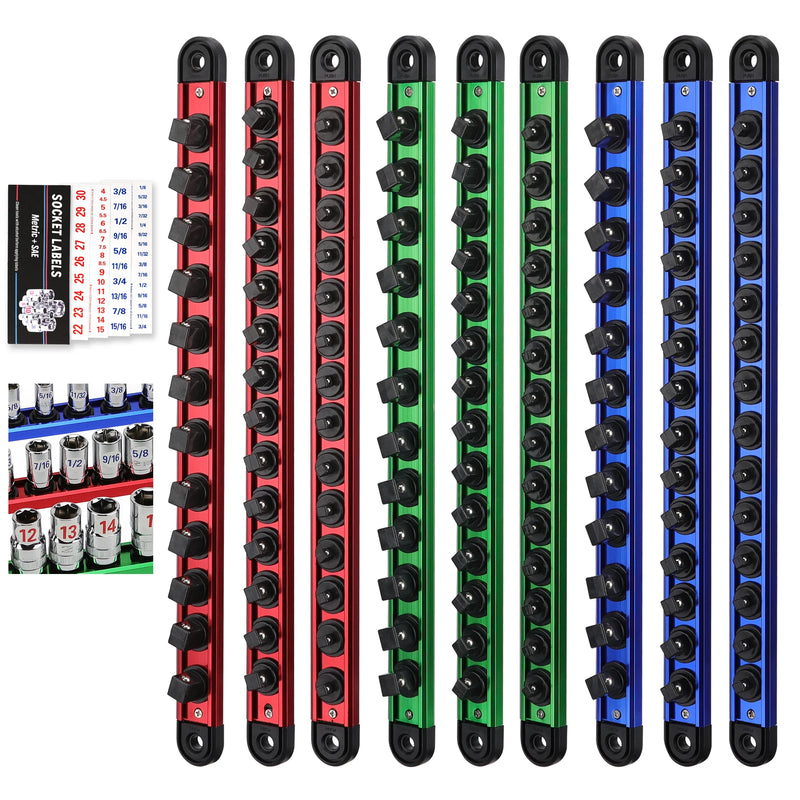 9-Piece Magnetic Socket Organizer Tray Set for 1/4, 3/8 and 1/2 Inch Drives