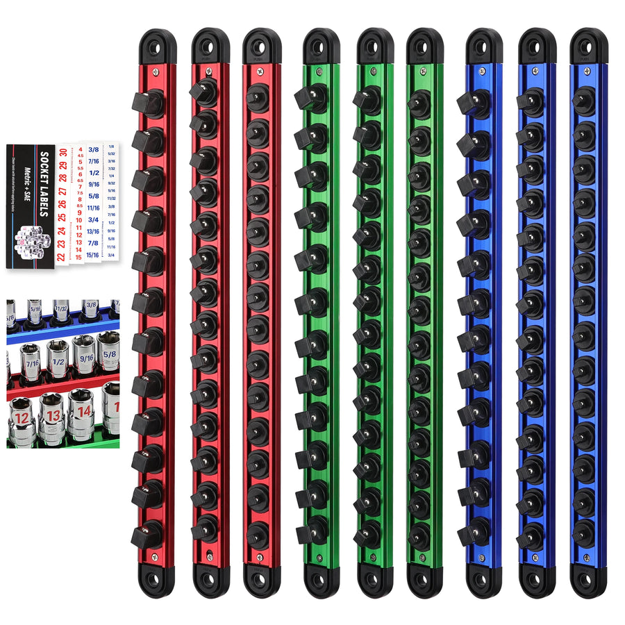 9-Piece Magnetic Socket Organizer Tray Set for 1/4, 3/8 and 1/2 Inch Drives