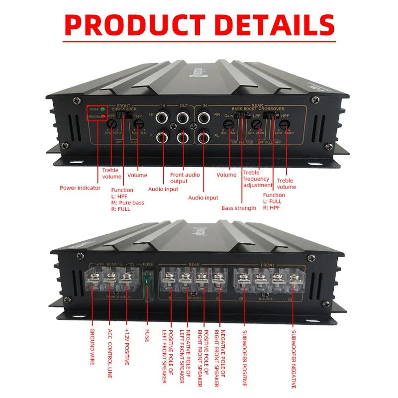 4-Channel Class AB 8800W Car Audio Amplifier