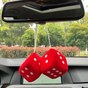 Pair of Retro Plush Fuzzy Dice Rearview Mirror Ornaments