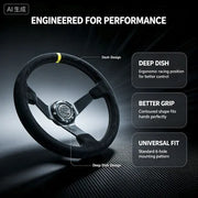 350 mm Deep-Dish Racing Steering Wheel – Red, Yellow or White