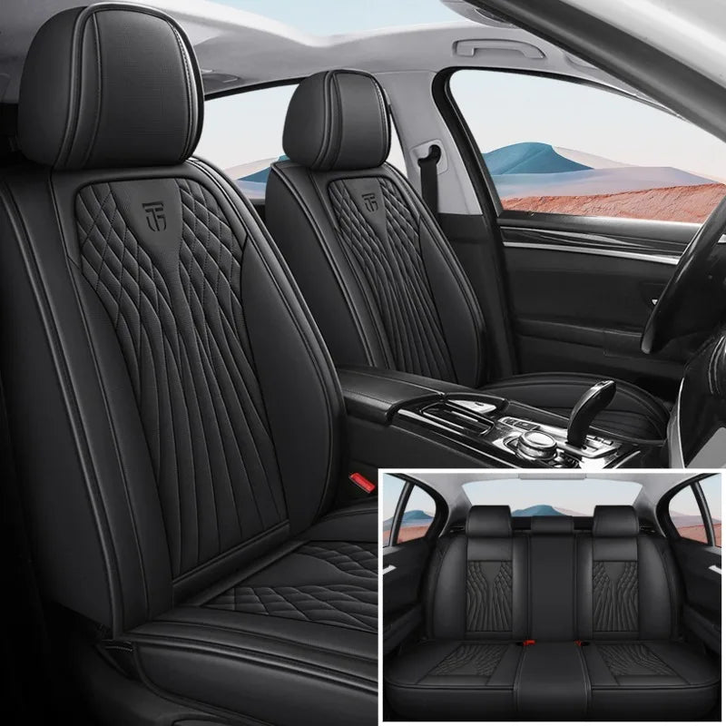Luxury 3D Stitched Nappa Leather Car Seat Covers 5 Seats Laser Perforated Breathable Easy Fit