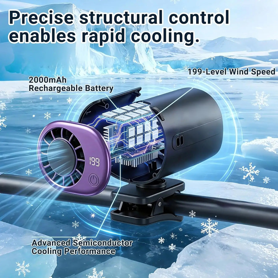 Rechargeable Clip-On Car Fan with LED Display and 360° Rotation