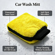 Yellow Microfiber Car Wash Mitt with Water-Resistant Lining