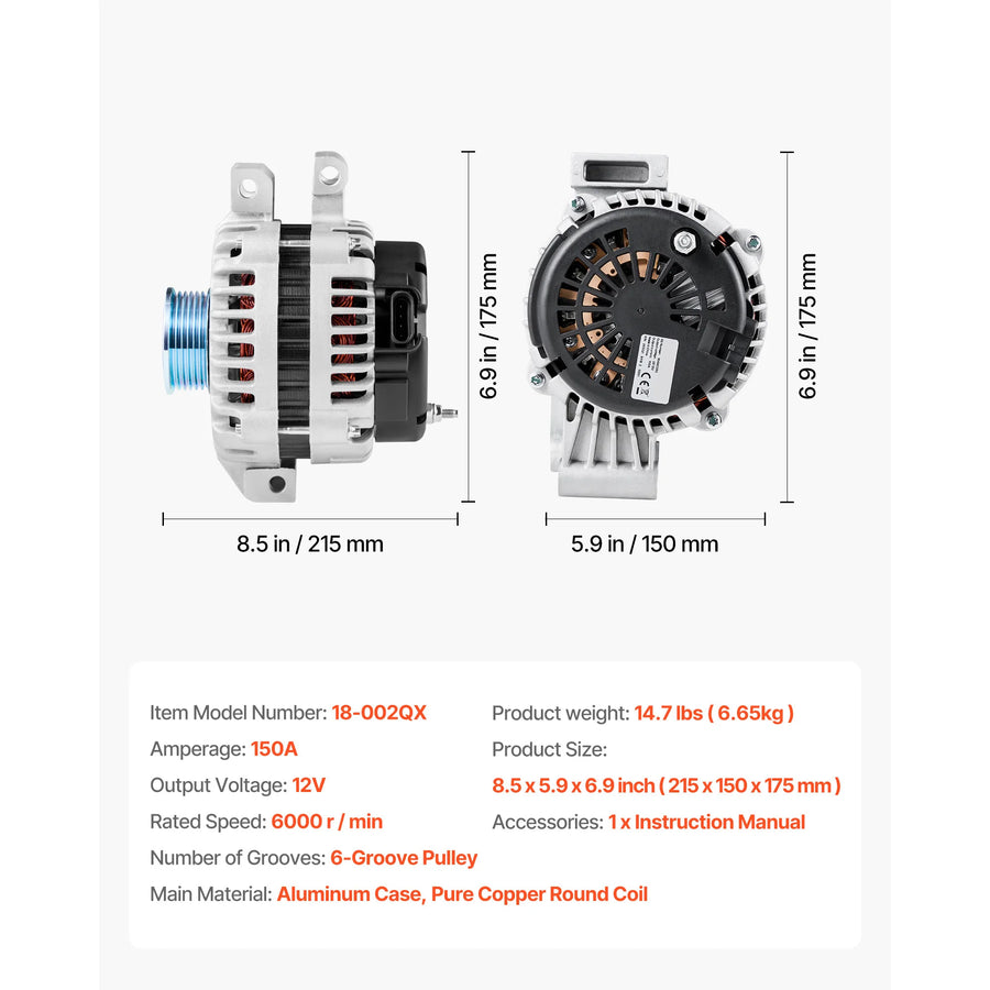 Alternator for Chevrolet Silverado 1500 HD 2001-2005 Saab 9-7x2005-2006 Isuzu Ascender 2003-2006
