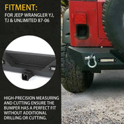 Steel Rear Bumper with Hitch & LED Lights – 1987–2006 Jeep Wrangler