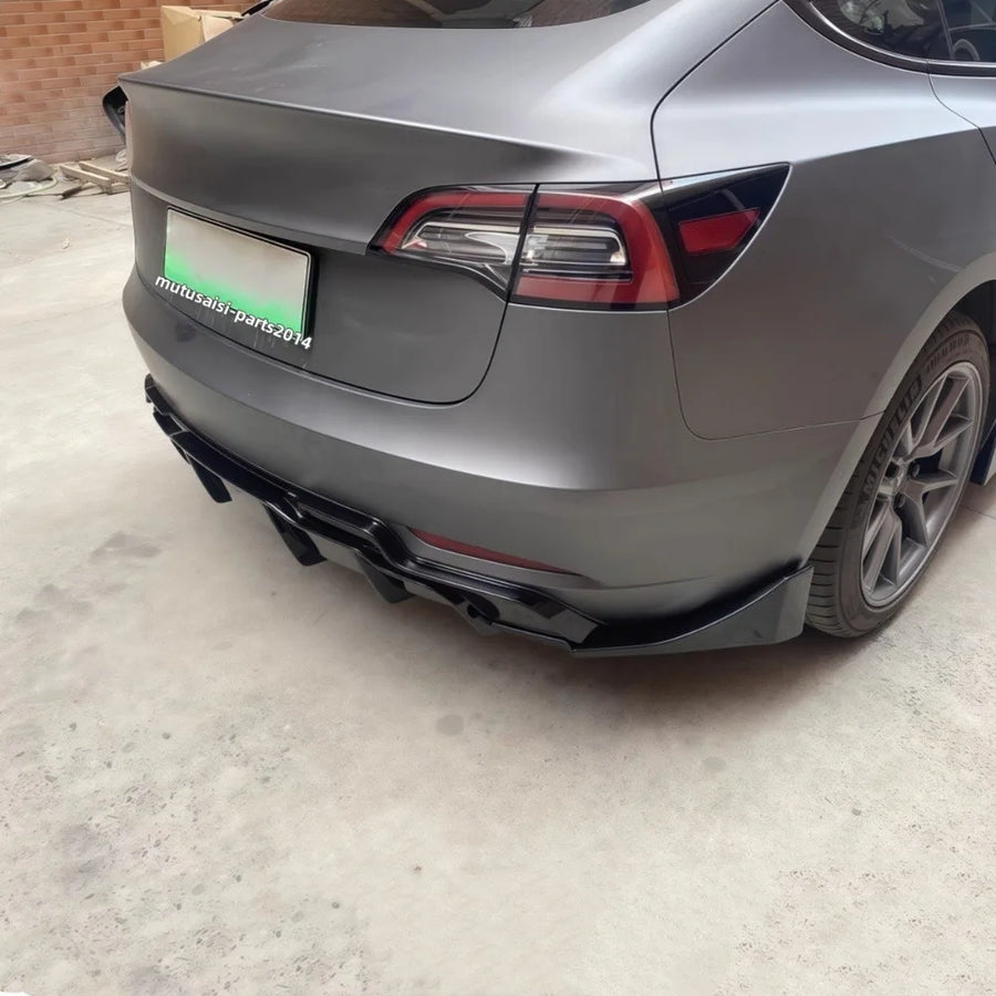 Gloss Black Rear Diffuser Extension for 2017–2023 Tesla Model 3