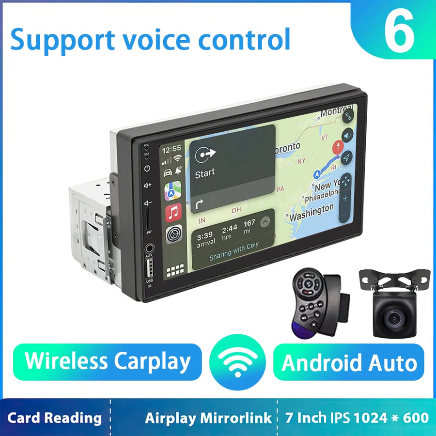 7-Inch 1-DIN CarPlay and Android Auto Car Stereo