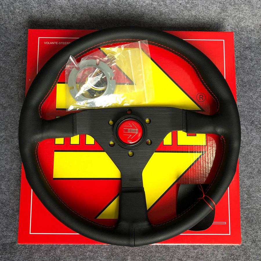 MonteCarlo V1 350mm/14'' Leather Thickened Flat Spoke Sport Volante Steering Wheel