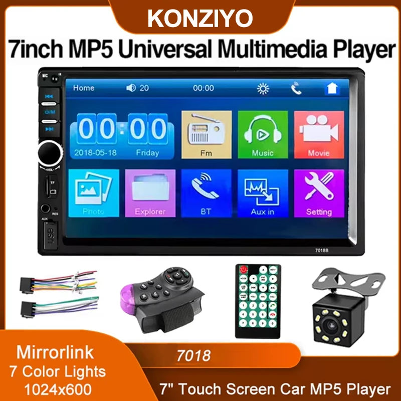 7-Inch 2-DIN Bluetooth Touchscreen Car Stereo