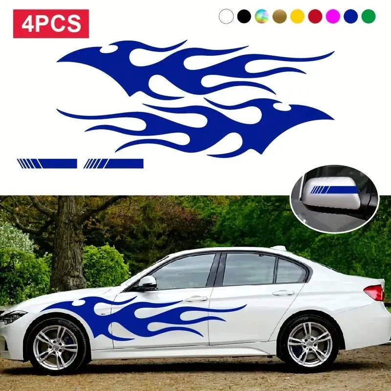4-Piece Flame Stripe Car Door and Body Decal Set