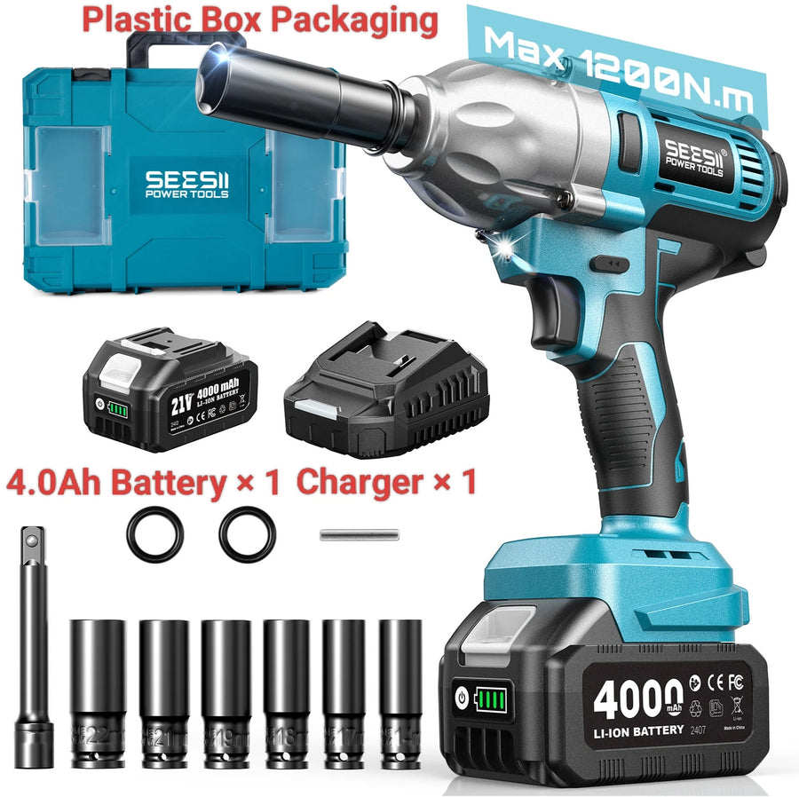 1/2-Inch Cordless Brushless Impact Wrench, 1200 N·m, Battery Options