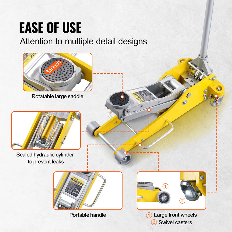 2/3-Ton Aluminum Hydraulic Racing Floor Jack with Dual-Piston Quick Lift