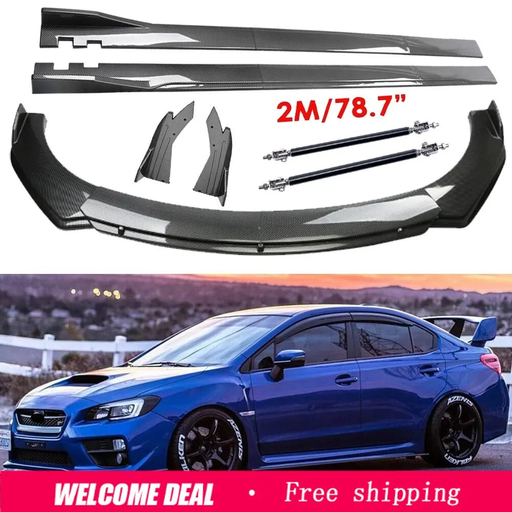 Carbon-Fiber-Look Universal Front Lip & Side Skirt Kit