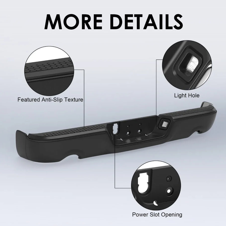 Black Rear Bumper for 2009–2018 Ram 1500 Dual Exhaust, No Sensors