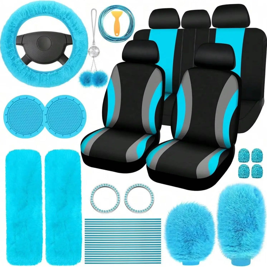 35-Piece Plush Car Interior Accessories Set With Seat Covers